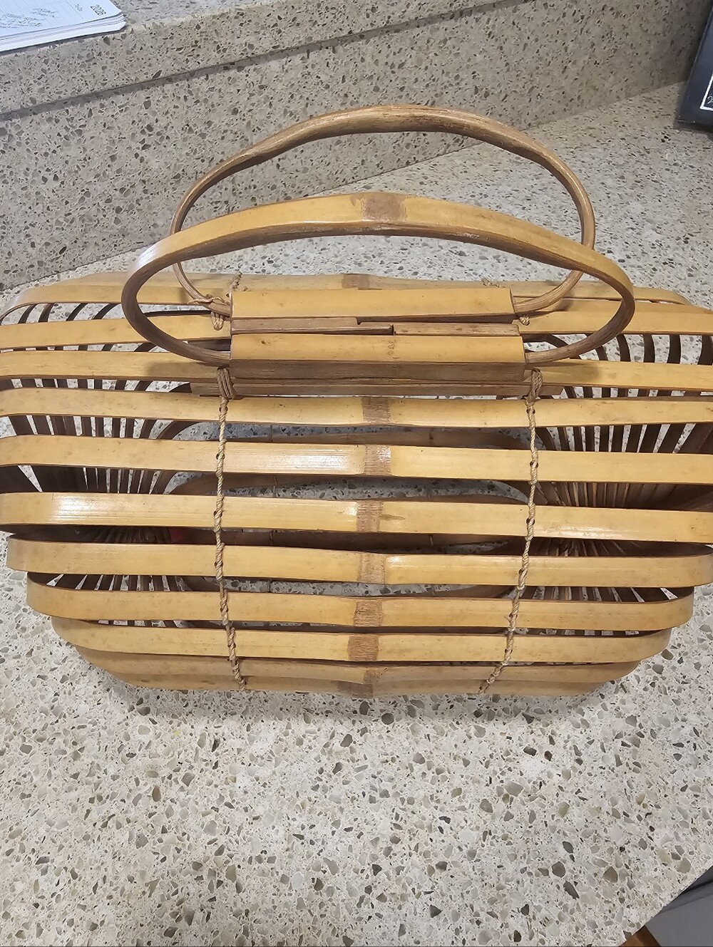 Vintage Japanese  Natural Bamboo Slatted Tote Bag